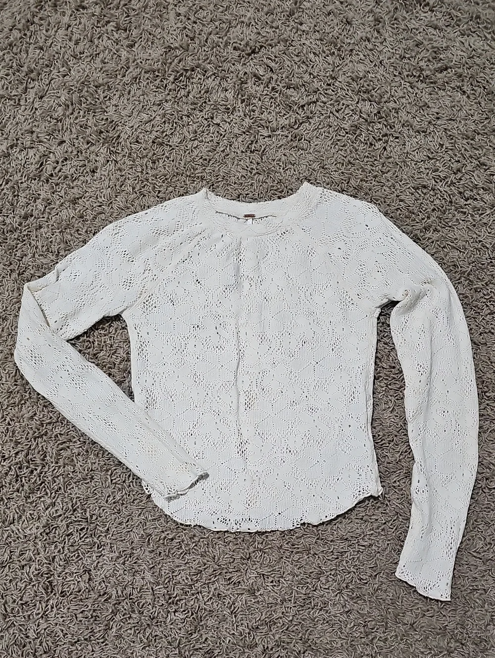 Free People In The Meadow Tee Ivory Crochet Lace XS Long-Sleeve Top